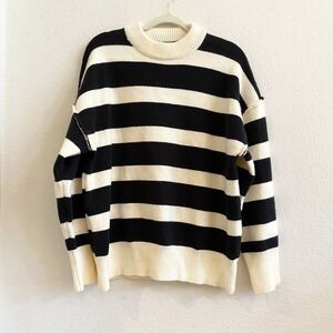Miou Muse Cream Black Striped Crewneck‎ Sweater Women's Size M